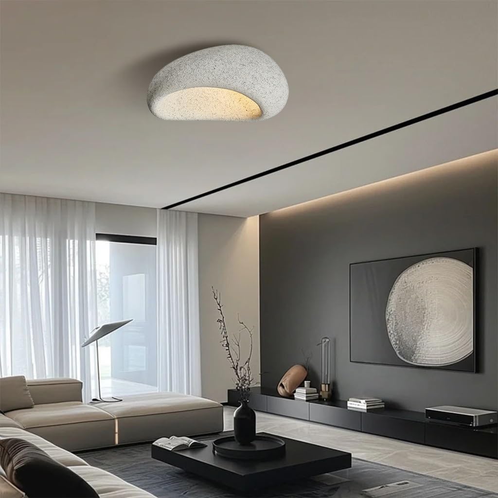 KXEcoLife Creative Simulated Stone Pendant Light, Resin Ceiling Fixture, E27 Hanging Lamp, Modern Lighting for Bedroom, Dining Room, Living Room (B,70)