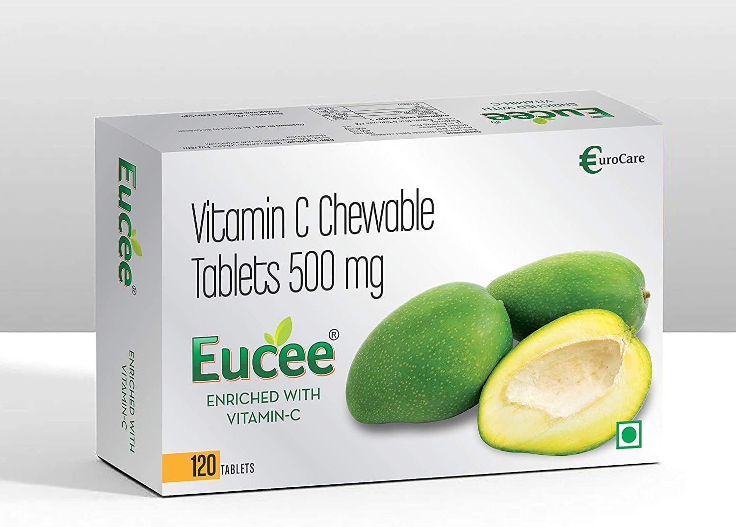 Eucee Vitamin C - Chewable Tablets for Skin & Immunity | Vegan Formula For Men, Women & Kids (Green Mango Flavour)