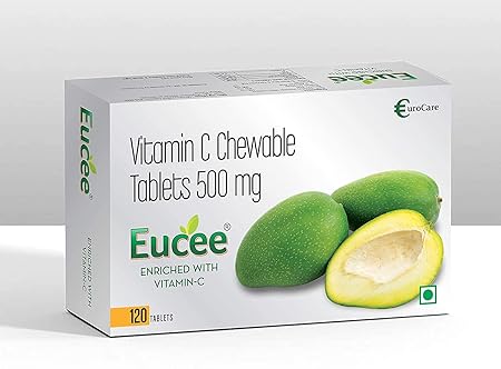 Eucee Vitamin C - Chewable Tablets for Skin & Immunity | Vegan Formula For Men, Women & Kids (Green Mango Flavour)
