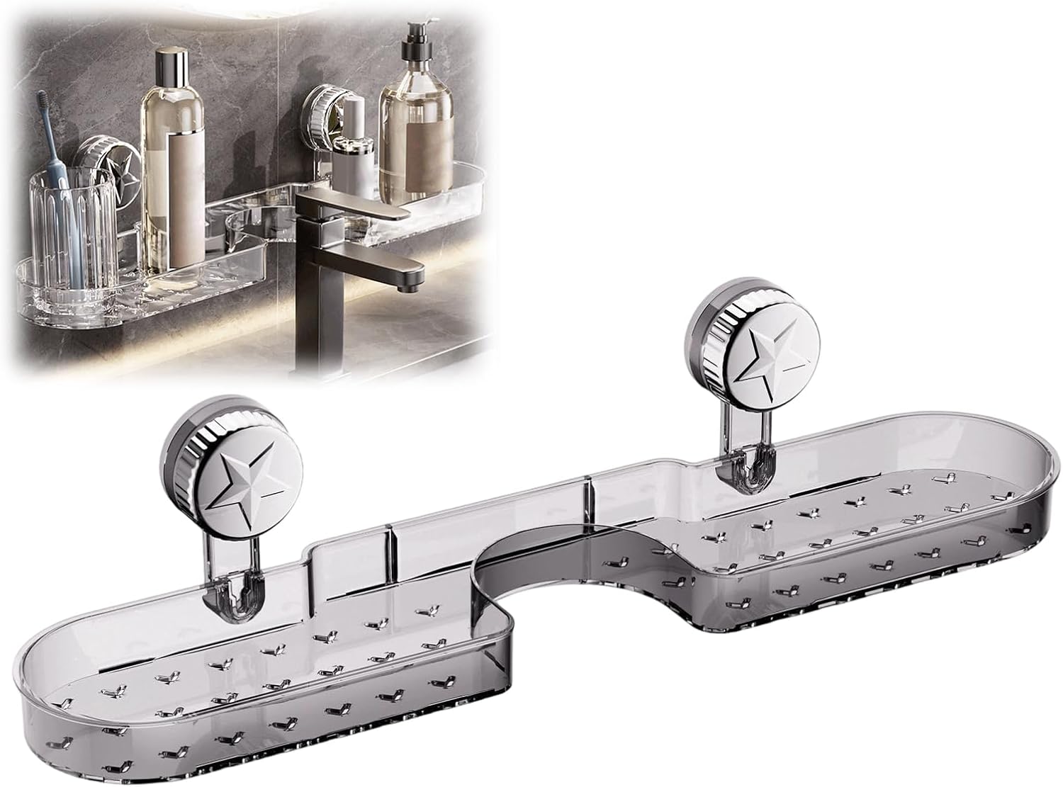 HISKI Space Saving Suction Cup Storage Rack, 2025 New Movable Shower Shelf Suction Cup, No-Drill Wall Mounted Storage Holder for Bathroom Kitchen Storage Rack Shelf Showers Accessories (2pcs Grey)