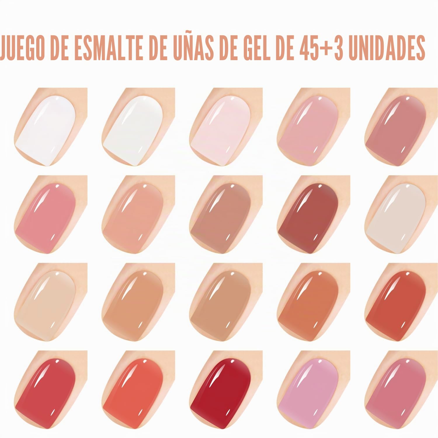 Vishine 48 frascos Soak Off UV LED gel Rosa Rojo Desnudo Marrón Rojo 45 Colores con Base Top Coat Esmalte Semi-Permanente Esmalte de Uñas Natural Manicura Uñas Polish para Nail Art 8 ml