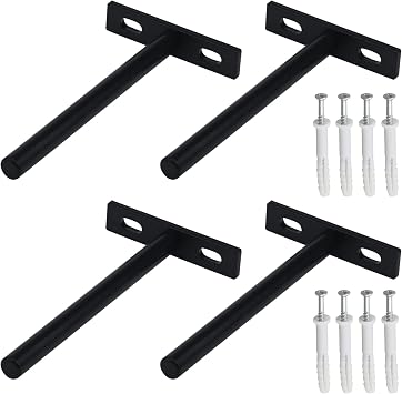 Antrader 5-Inch Solid Steel Floating Shelf Brackets, 4PCS Blind Shelf Supports Large Hidden Floating Wall Shelf Support Bracket for Floating Wood Shelves, Matte Black