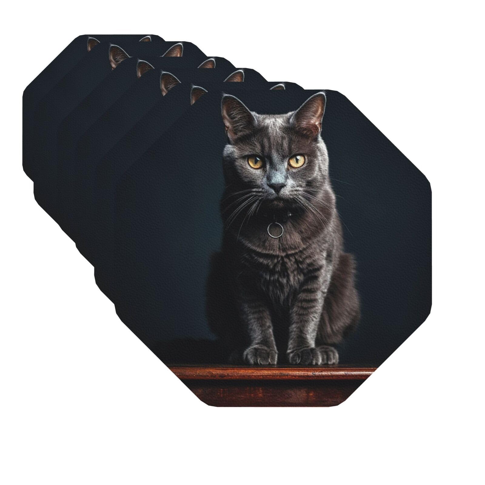 Mxzerfkgla Octagon Drink Coasters Set Of 6 Decorative Leather Coasters Cat On Table Coasters For Drinks Cups Mugs Mat Pads Absorbent Non-Slip Coasters For Coffee Table Kitchen Bar Home Decor