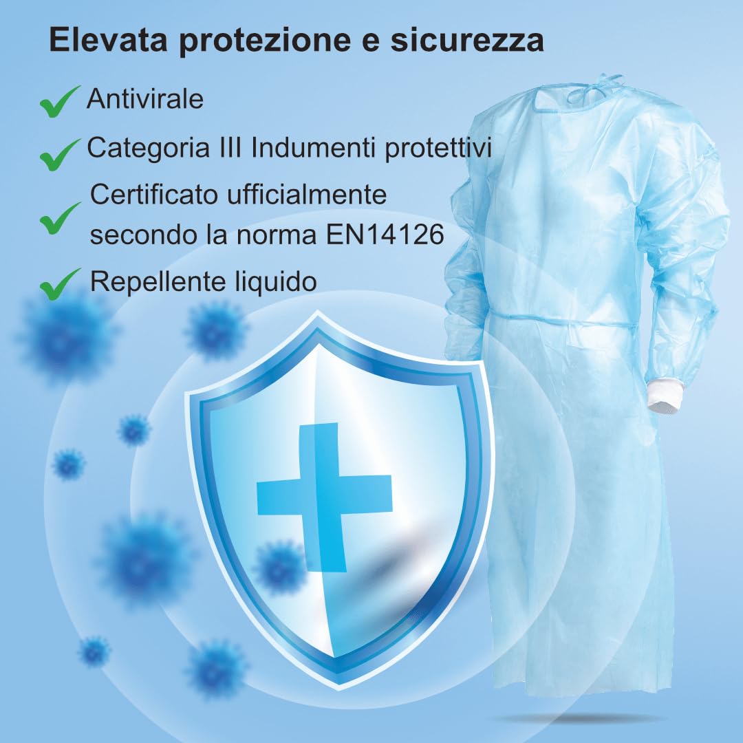 Camice Protettivo Monouso XL 10 Pezzi IEA Medical Antivirale Privo di Lattice