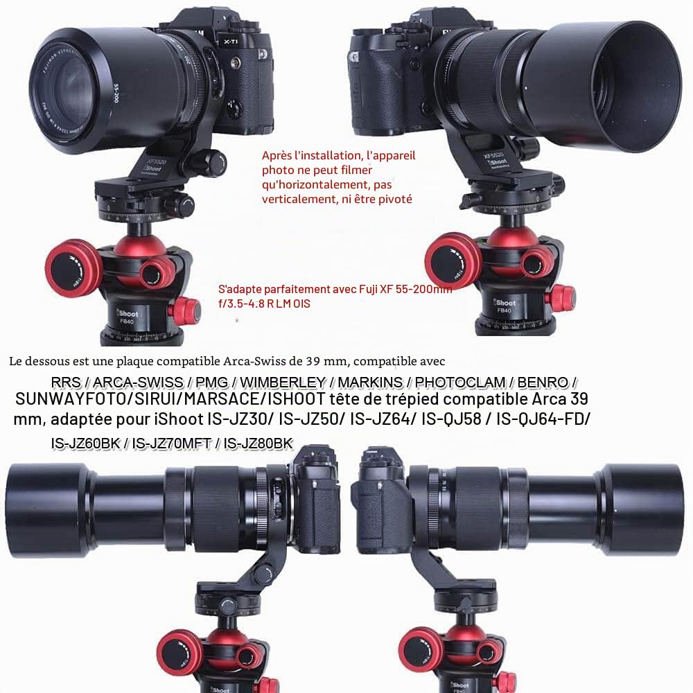 iShoot Bague de montage pour trépied compatible avec Fujifilm XF 55-200 mm f/3.5-4.8 R LM OIS & Fuji XF 70-300 f/4-5.6 R LM OIS WR, support d'objectif avec plaque à dégagement rapide Arca-Swiss Fit