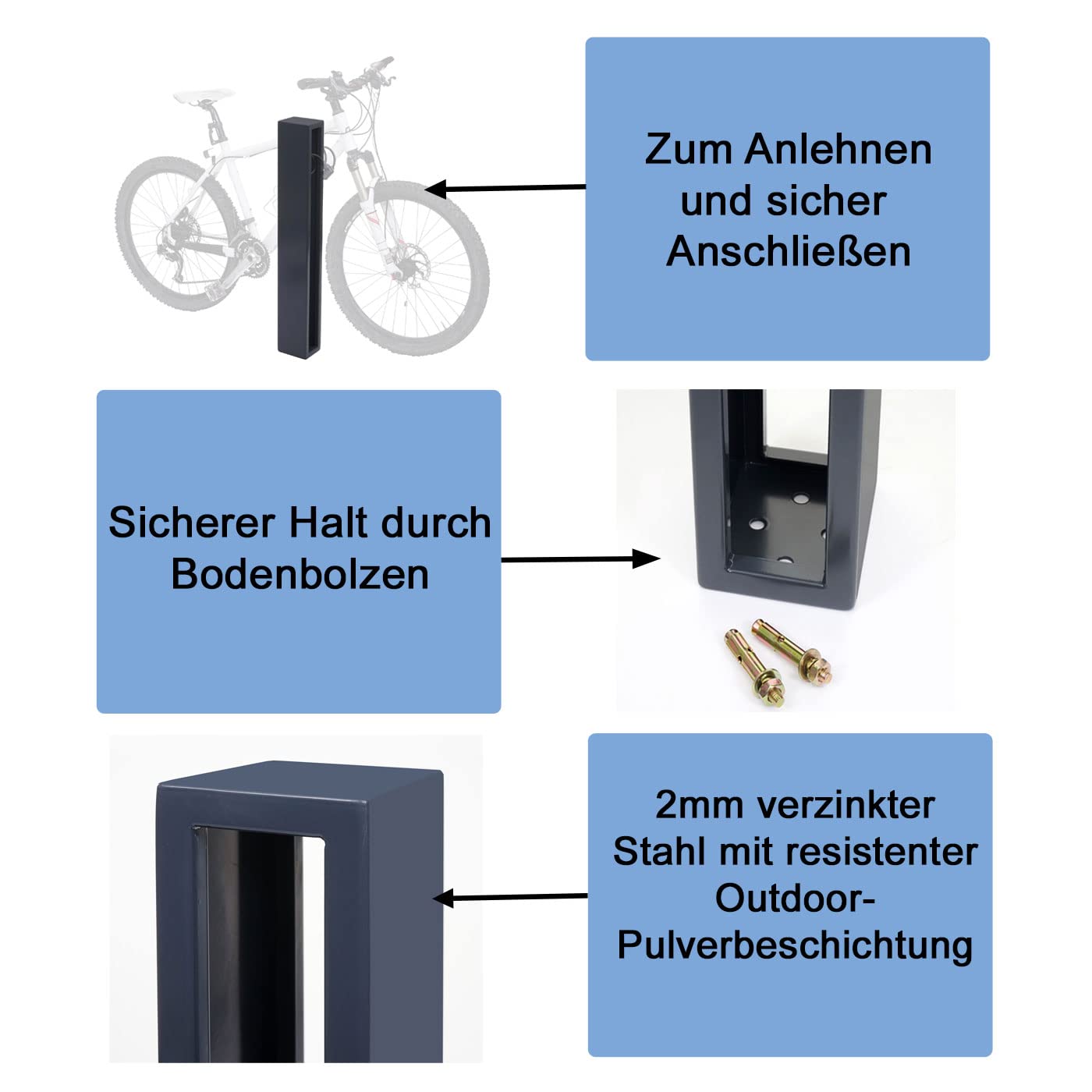 Mendler Fahrradbügel HWC-J80 87x10x13cm verzinkter Stahl - anthrazit