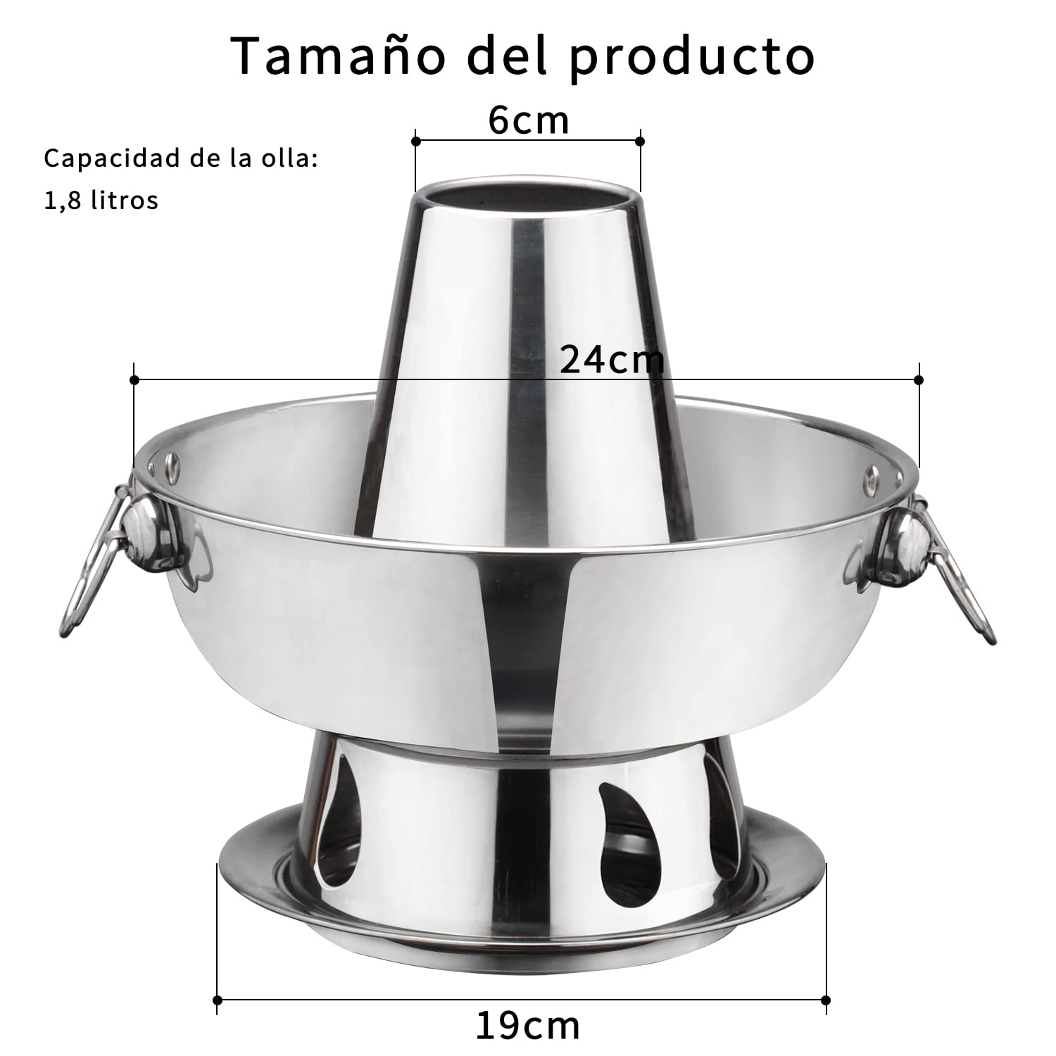 24-28cm olla caliente de acero inoxidable olla china de carbón caliente, carnes chinas fondue cordero cocina al aire libre picnic cocina, plata