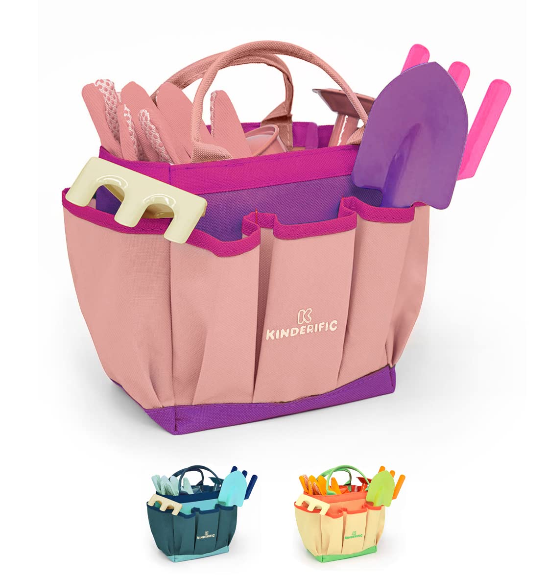Gardening Set, Tool Kit, for Toddlers and Kids 2 Years and up, STEM, Includes Tote Bag, Spade, Watering Can, Rake, Fork, Trowel and Glove (Pink)