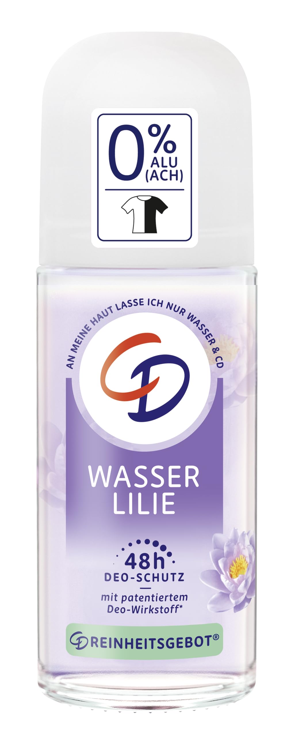 CD Deo Roll-On "Wasserlilie", Deodorant ohne Aluminiumsalze, langanhaltender Schutz für 48 h, für empfindliche Haut geeignet, vegan, Körperpflege, 50 ml