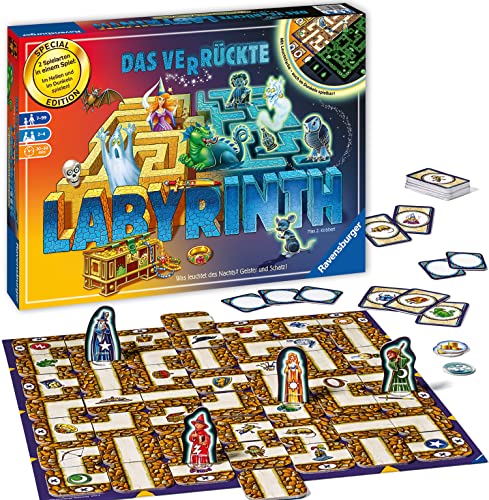 Ravensburger 26687 - Labyrinth Glow in The Dark - Familienklassiker mit Leuchtfarbe, Spiel für Kinder und Familien ab 7 Jahren - Gesellschaftspiel geeignet für 2-4 Spieler - Schätze suchen