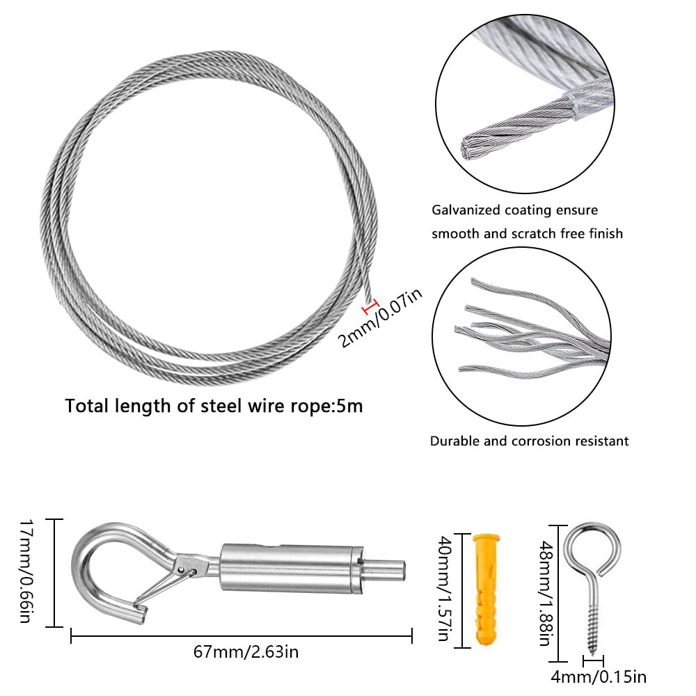CHOYCLIT Cable Inox Kit, Cable Acier Gainé 2mm + Piton à Visser + Tendeur Cable Inox Serre + Vis, Cable Acier Pvc Plastifié Suspension Corde A Linge Pour Rideaux Antivol Garde Corps, Terrasse Exterieu