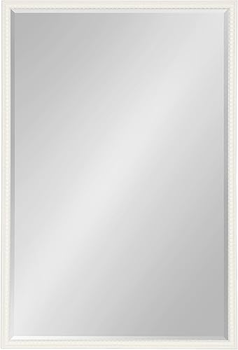 Miniatura 8 de Kate and Laurel Makenna - Espejo de pared rectangular tradicional, 24 x 36, blanco suave, espejo de baño vintage con cuentas con detalles