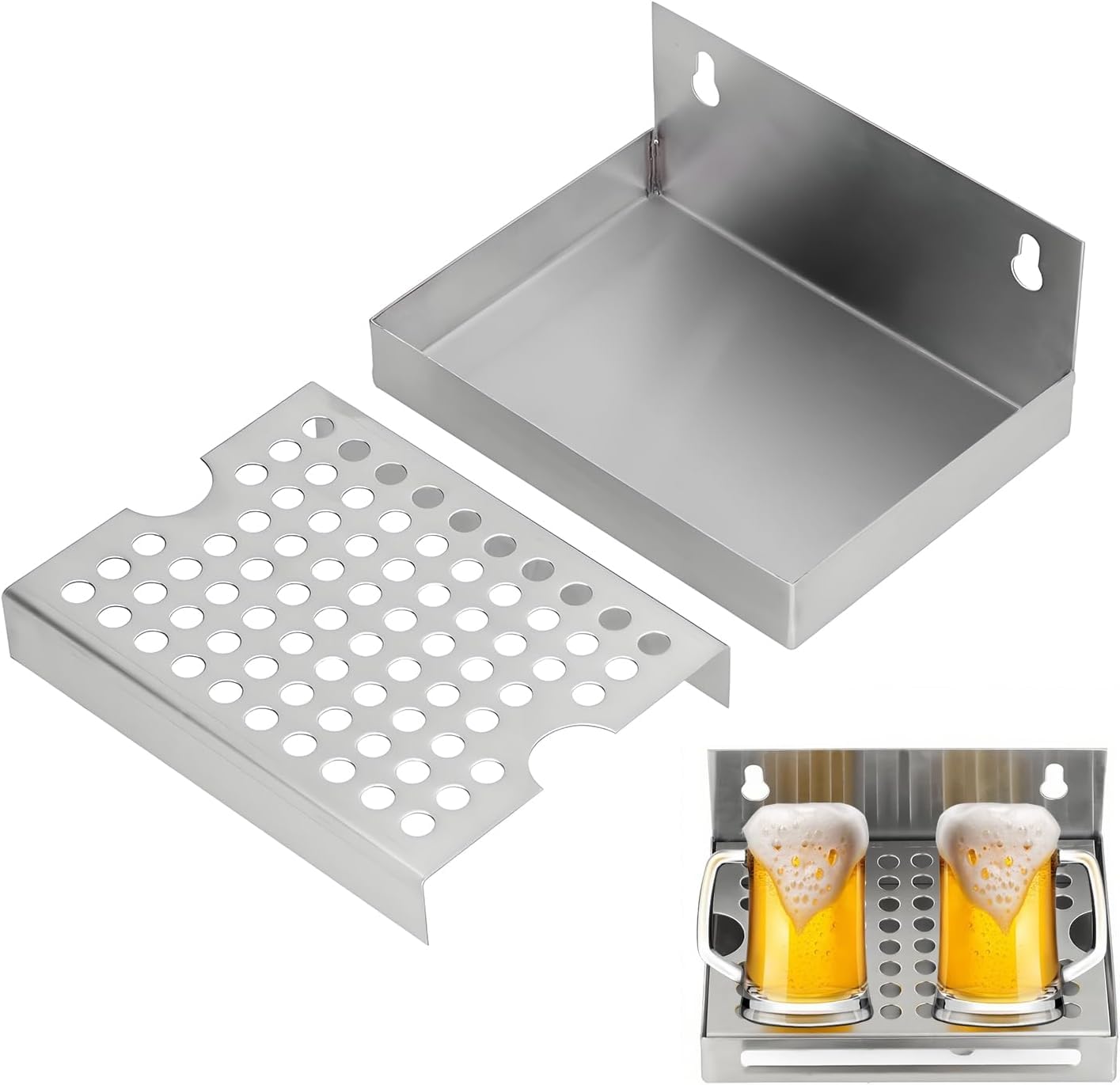 Edelstahl Bier Tropfschale mit Deckel, Wandmontage für Homebrew Kegging und Fassbier, Große spritzgeschützte Abtropfschale Für Getränkespender, Bars, Gastronomie und Küche (6.1x4.4x2.6 Zoll)