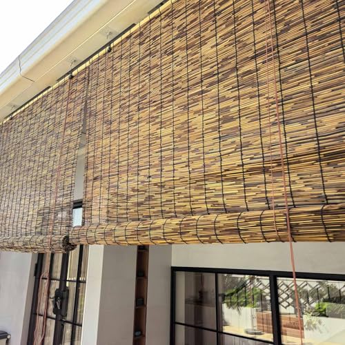 Tendas a Lamella in Canna Naturali Tende a Rullo di Bambù Retrò Tapparella Avvolgibile di Paglia Tessute a Mano Cortina Romane per Esterno(120cmx170cm)