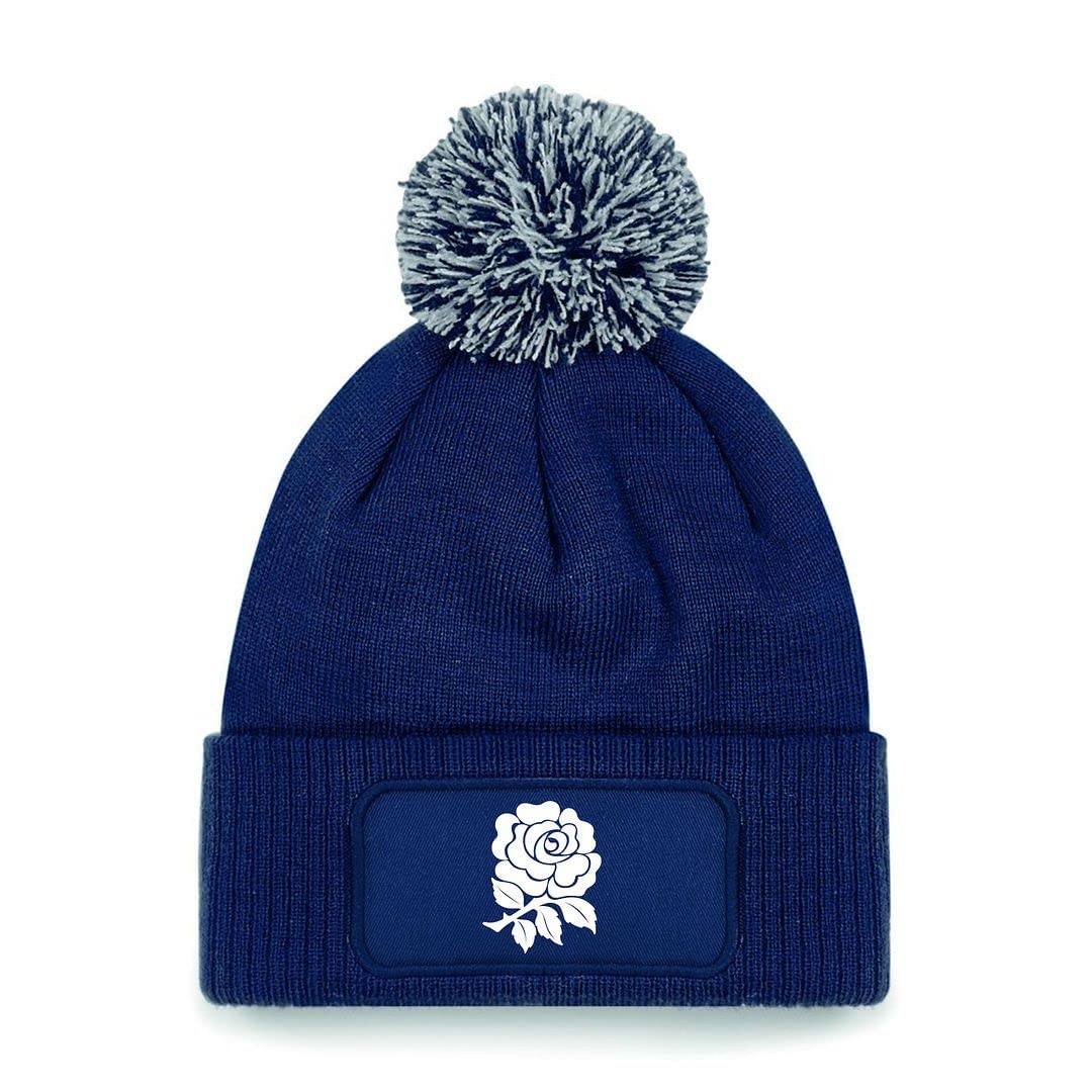 Cyclops Print England Bobble Beanie Rugby Hat Navy/White