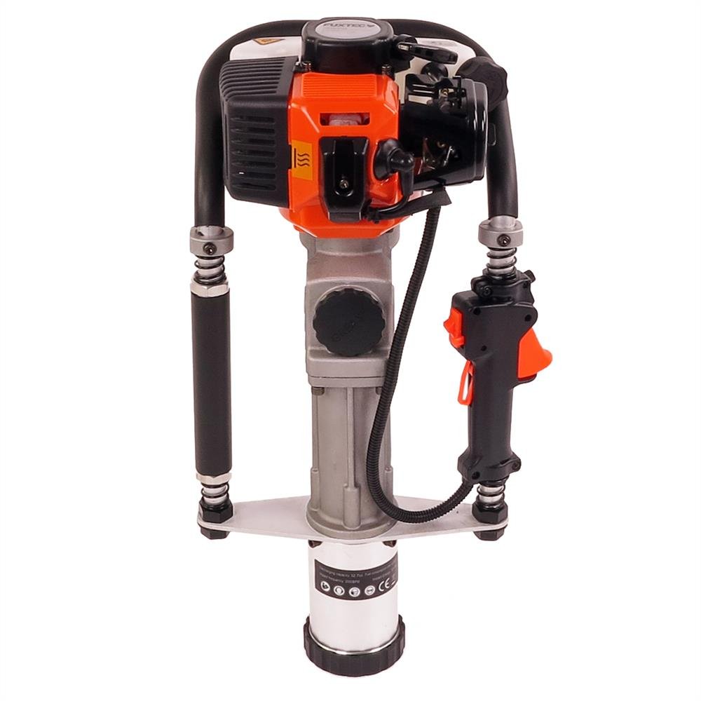Martillo Demoledor de gasolina 32,7 cc FUXTEC FX-PR165 Motor de 2 tiempos con dos adaptadores de 20-45 mm y 46-80 mm para postes de madera, metal y aglomerado