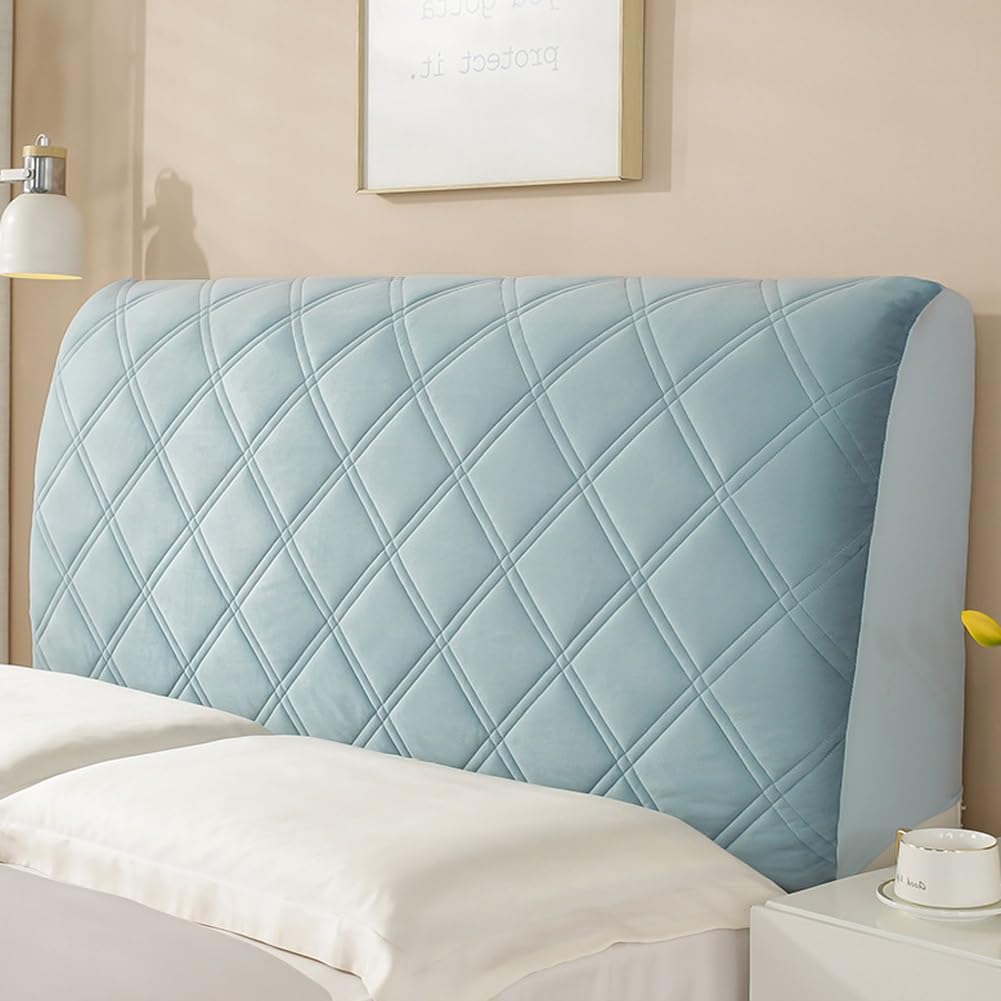 Bed Headboard Cover,Stretch Headboards Covers Slipcover For Double/Single Bed, King/Super King Size Velvet Dustproof Protective Cover For Bedroom Headboard ( Color : Blue , Size : 150cm(59inch) )