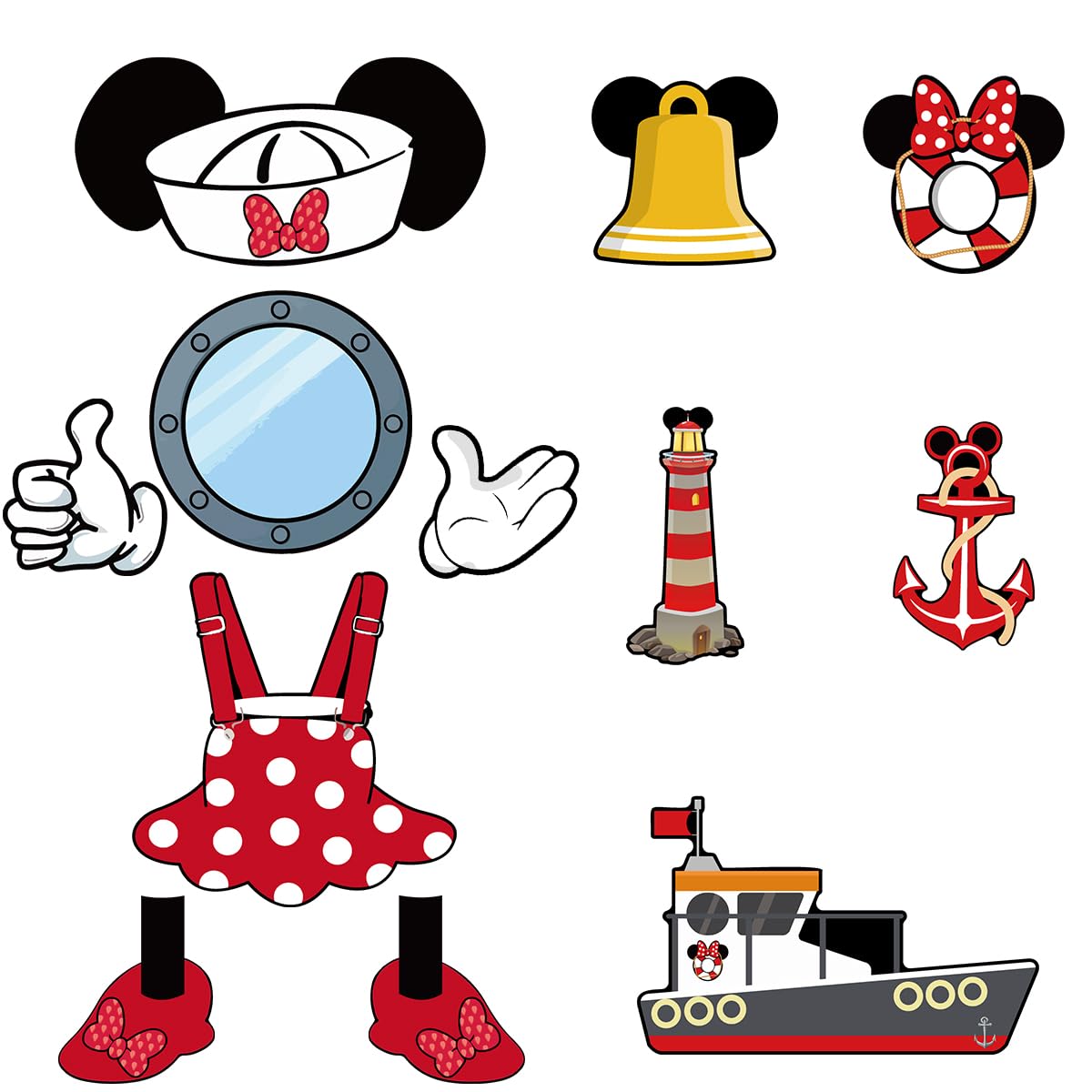 12Pcs Captain Mouse Cruise Door Decorations, Funny Mouse Ears Magnet for DCL Cruise& All Major Cruise Cartoon Mouse Birthday Party Supplies (Big Red)