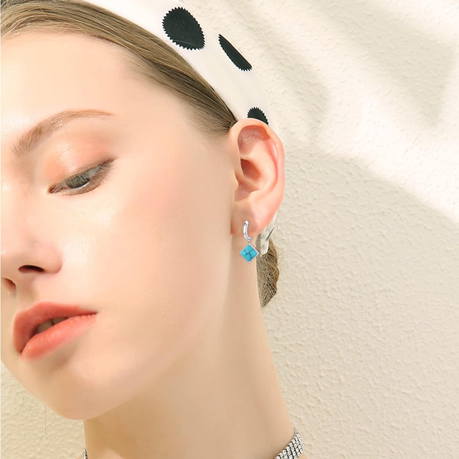 Turquoise Dangle Earrings, Rectangle Turquoise Leverback Earrings S925 Sterling Silver Gemstone Earrings Jewelry for Women - Image 5