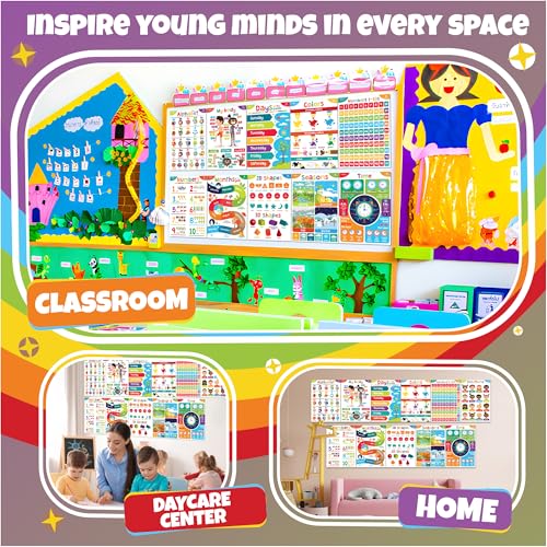 Sproutbrite 11-Pack Educational Posters for Toddlers (14"x20") – Large Classroom Decorations for Preschool & Homeschool – Includes Alphabet, Numbers, Seasons, and Emotions – High-Visibility Learning Charts for Ages 3-5