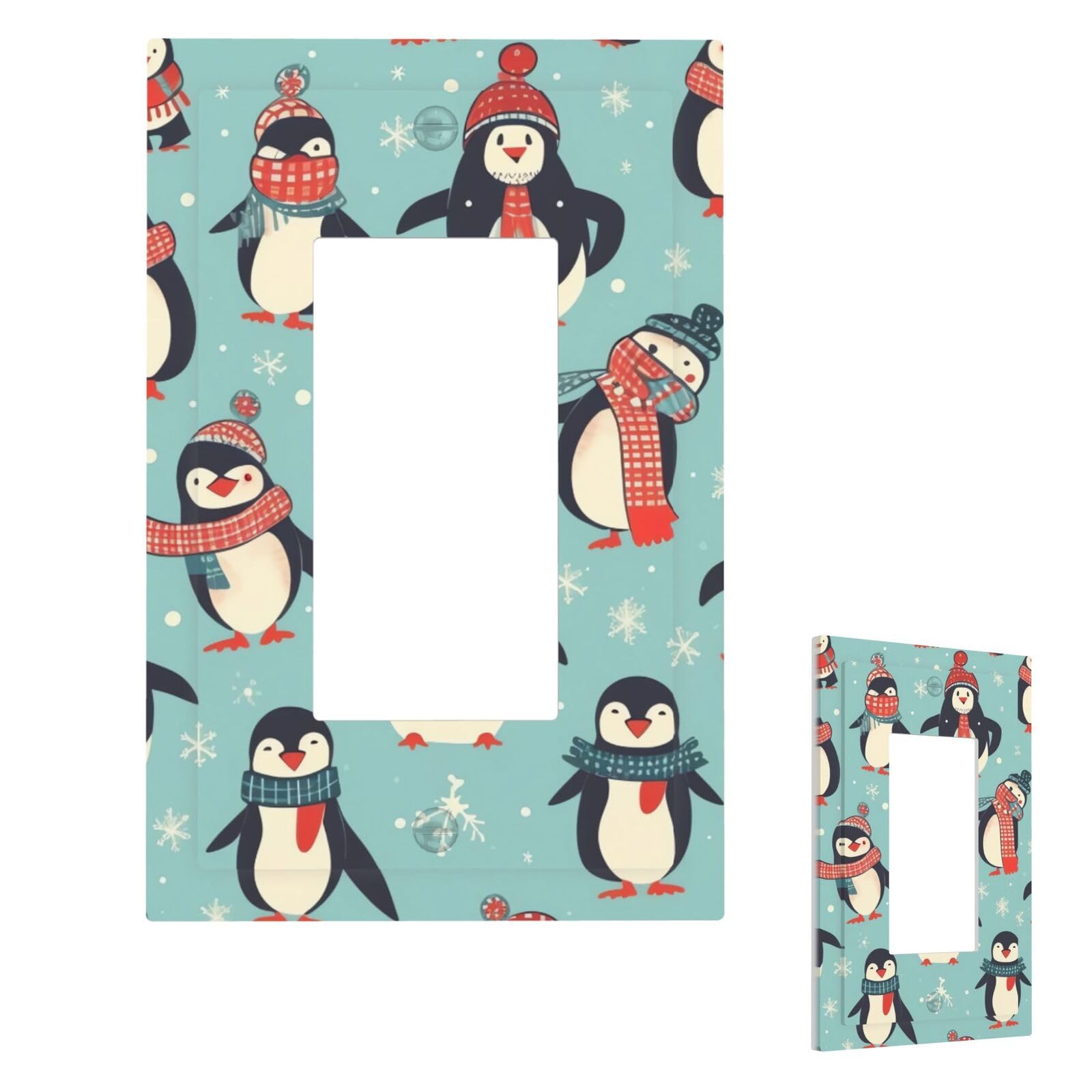 Winter Christmas Penguins Wall Plate Cover 1 Gang, Modern Decorative Light Switch Cover Unbreakable Receptacle Outlet Covers for Living Room Bedroom Decor