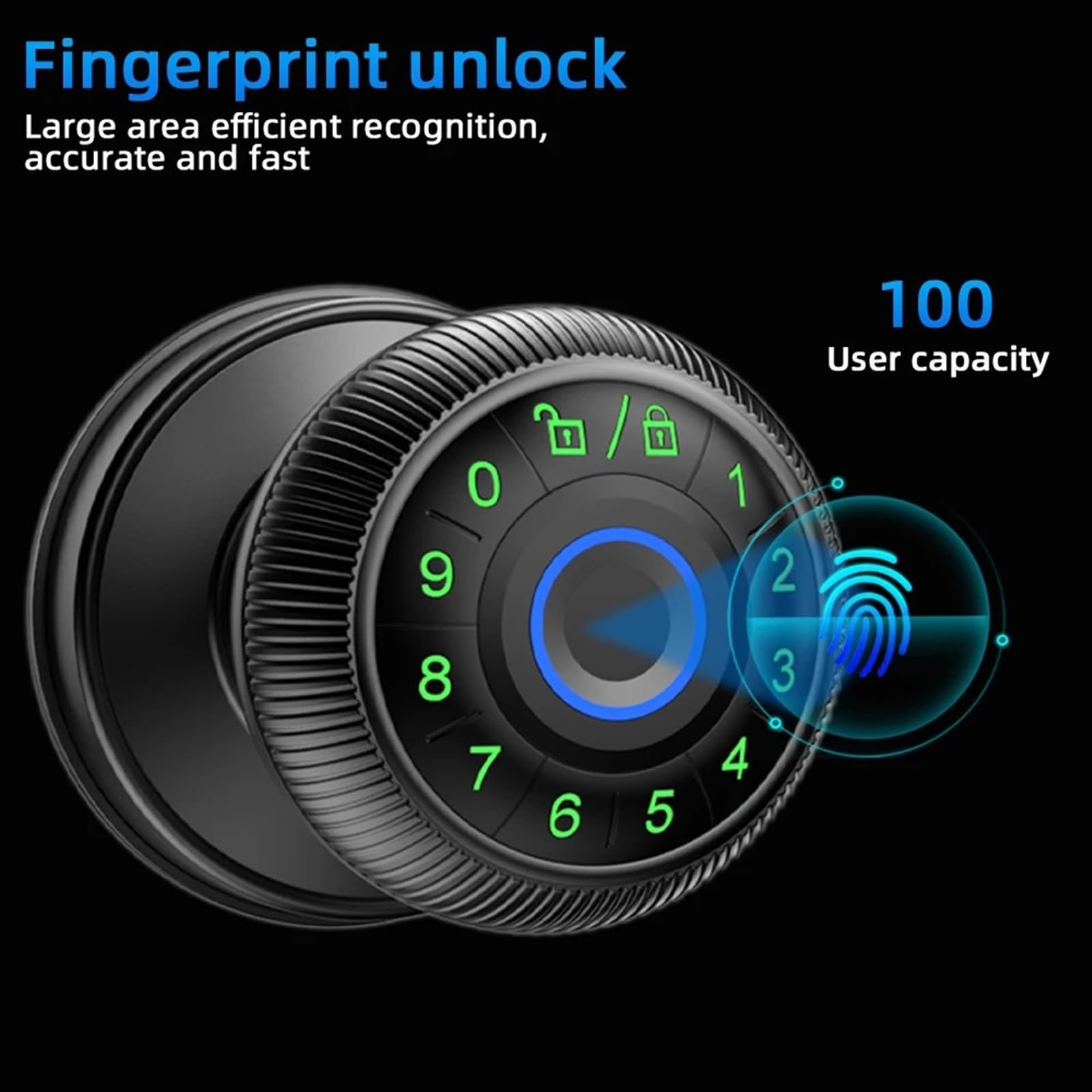 Maniglia della porta intelligente, Manopola rotonda for serratura elettronica con impronta digitale intelligente con password/chiave di sblocco APP(Noir)