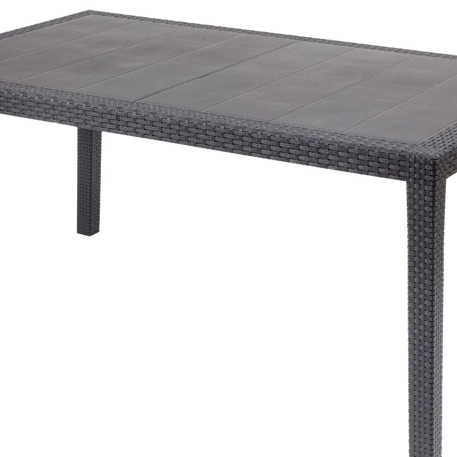 Tavolo Fisso Intrecciato Stile Rattan Plastica Antracite 150x72x90 cm