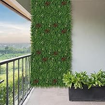 BeautifulWalls Artificial Wall Grass (1 Pc) for Home Decoration Grass Mat for Wall, Vertical Garden Artificial Plants (Green, Red and Purple Design, 60cm X 40cm X 8cm, Pack of 1)