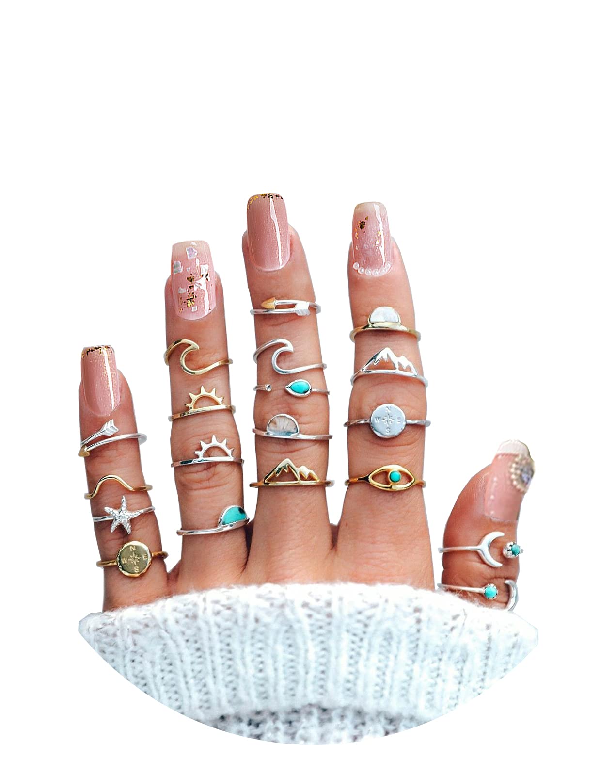 Dcfywl731Gold Knuckle Rings Set for Women Gifts Trendy Stuff Stackable Moon Star Finger Ring Boho Vintage Midi Cute Rings Pack Jewelry Gifts