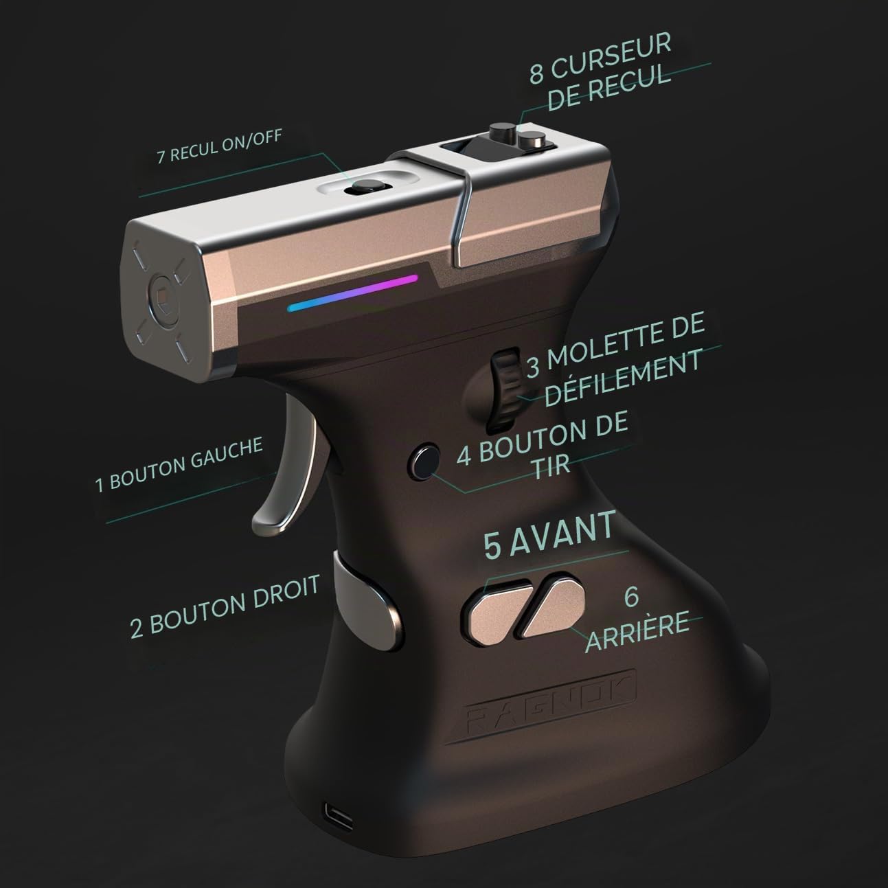 ErgoStrike7 : Souris Gaming FPS Nouvelle génération avec Retour de recul (Noire) - Souris Ergonomique Verticale pour PC, sans Fil/Filaire USB