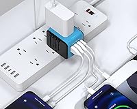 Vista 7 de Adaptador de enchufe de viaje universal internacional, adaptador de enchufe de viaje europeo 5 en 1 con 2.4A 3xUSB-A 3.0A 1xUSB C cargador de pared