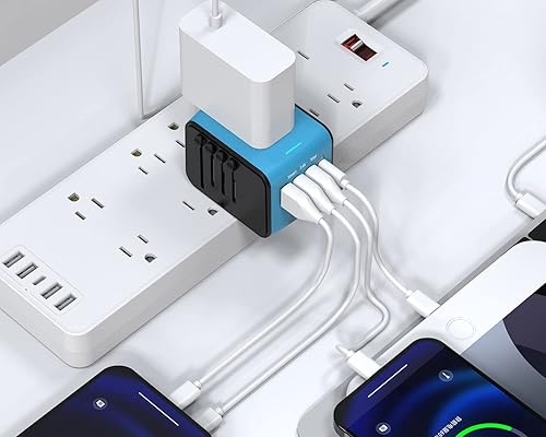 Miniatura 7 de Adaptador de enchufe de viaje universal internacional, adaptador de enchufe de viaje europeo 5 en 1 con 2.4A 3xUSB-A 3.0A 1xUSB C cargador de pared