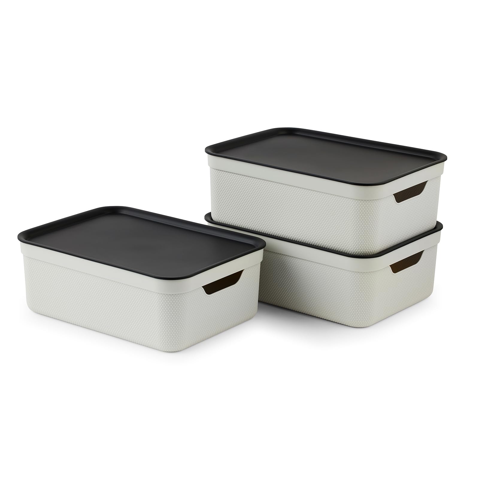 Rotho Jive Dekobox Set of 3 storage box 10l with lid, Plastic (PP recycled), 10l (37.5 x 27.8 x 13.5 cm), White