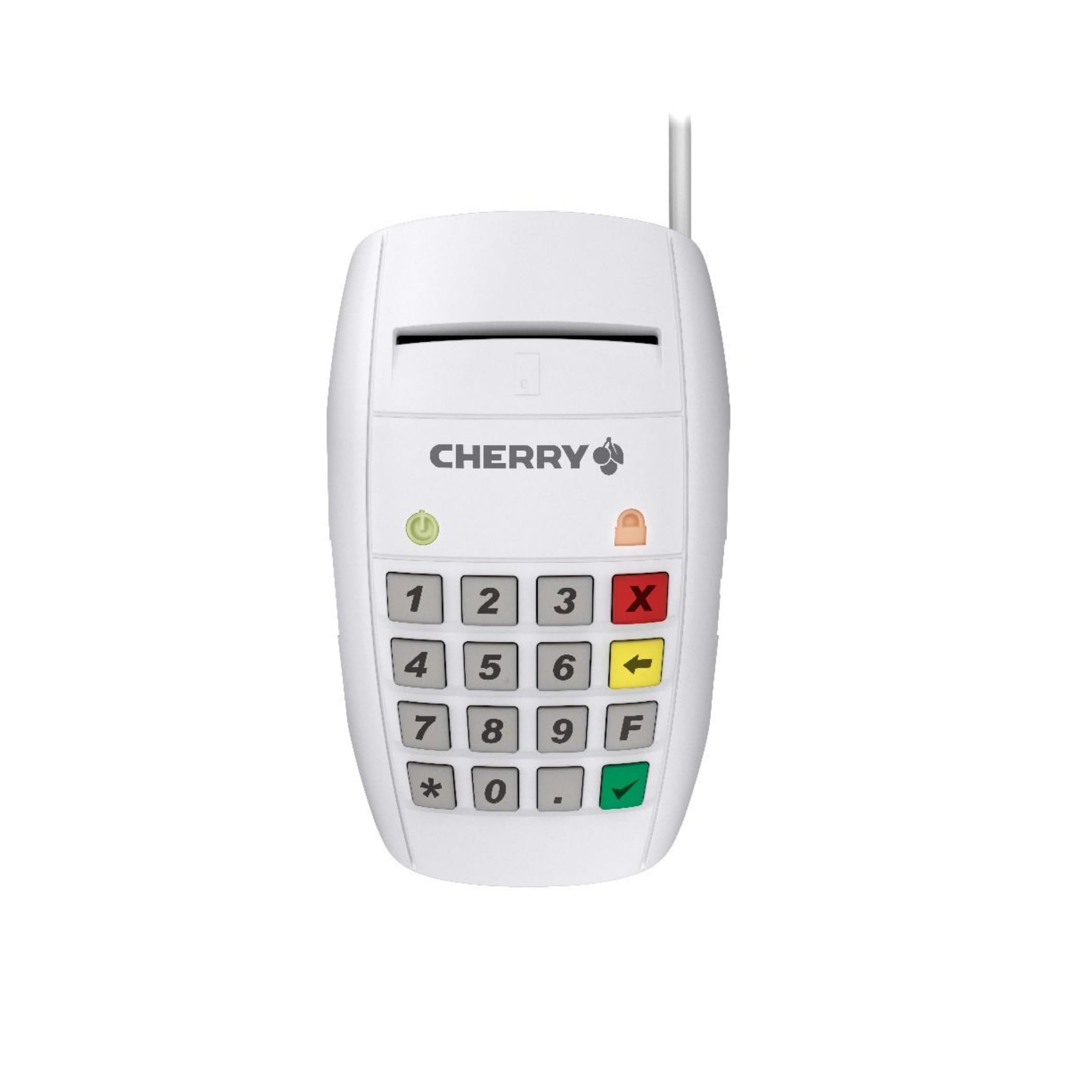 CHERRY Smart Terminal ST-2100, Lector Inteligente de Tarjetas para Tarjetas Sanitarias Electrónicas, Firmas, Banca en Linea, USB, Funcionamiento con una Mano, 16 Teclas, Blanco