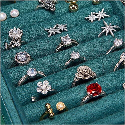 Image of BucketList Women's Velvet Glass Ring Earrings Jewelry Box - Display Storage Case with Lock for Earrings, Bracelets, Rings, Necklace, Watches (1 layer with Lock Green Box)