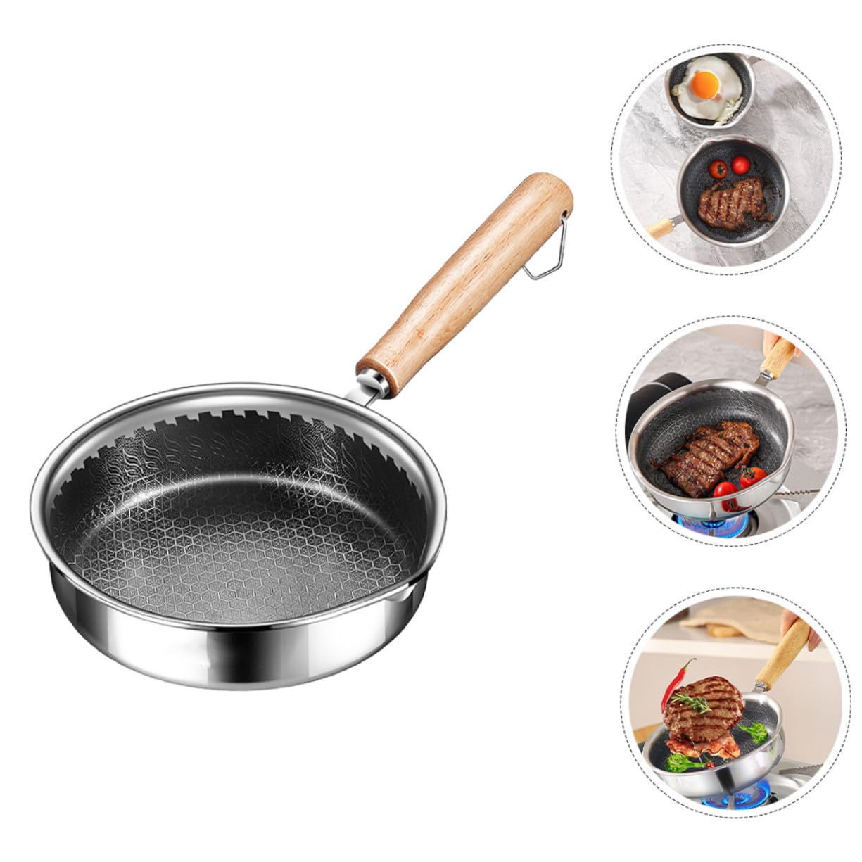 VANZACK Padella in Acciaio Resistente Fondo Piatto Nido d’Alveare Padella Antiaderente per Uova e Colazione Manico Ergonomico Antiscivolo Adatta Tutti i Piani Cottura Inclusa Induzione
