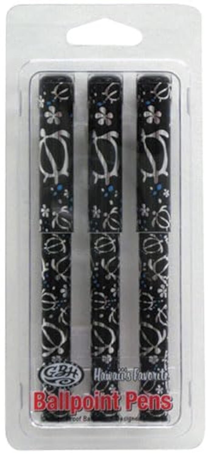 Hawaii Ballpoint Pen 3 Pack Honu Turtle Metallic, Black