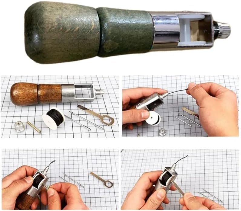 Sewing Awl Kit Portable Stitching Awl Hand Stitcher Repair Tool Kit Leather Heavy Fab rics & Canvas with Needles