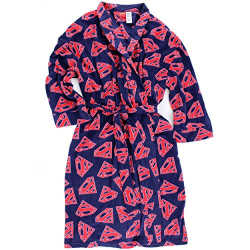 DC Comics Superman Mens Fleece Bathrobe Robe (One Size, Super Navy)