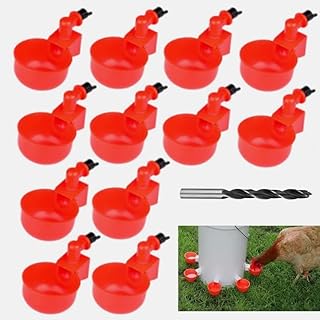 Jindizi Chicken Watering Cups, 12Pcs Poultry Chicken Drinker Kit for Chicken Ducks Birds Turkeys Chicken Water Feeder Drinking Cup with Nut and Hole Saw,Chicken Waterer3/8inch