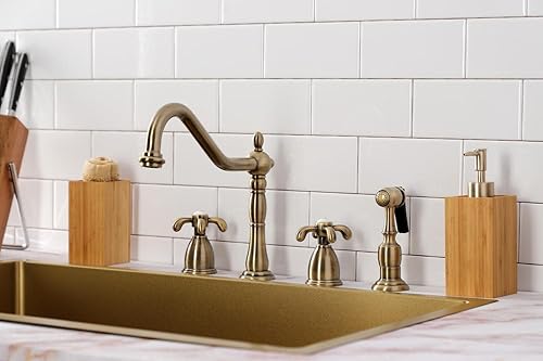 Miniatura 5 de Kingston Brass KB1798TXBS French Country - Grifo de cocina extendido con rociador de latón, níquel cepillado