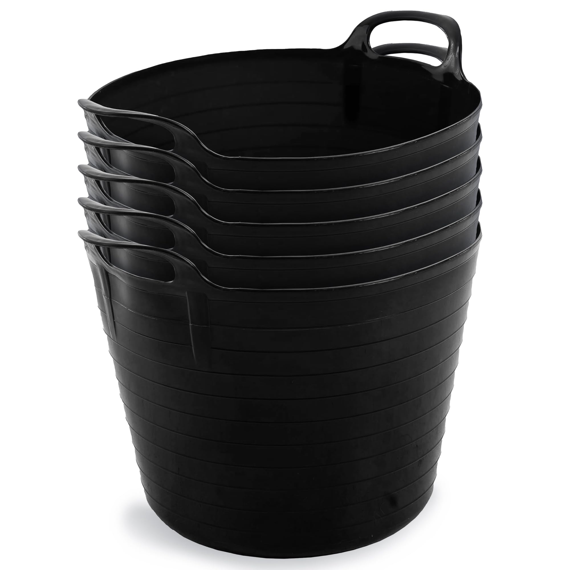 Neat Plastics 42L Flexi Tubs 5 Packs - Versatile Large Garden Tubs with Handles, Handy Builders Buckets Heavy Duty, Ideal Bath Bucket & Flexi Bucket, Durable Flexible Buckets for Home & Garden (Green)