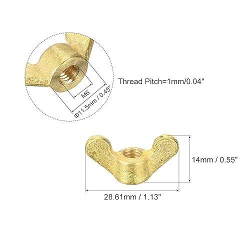 Miniatura 2 de uxcell Tuercas de ala de latón, tuerca de mariposa M6, apriete a mano sujetadores para muebles, maquinaria, equipo electrónico, 12 unidades