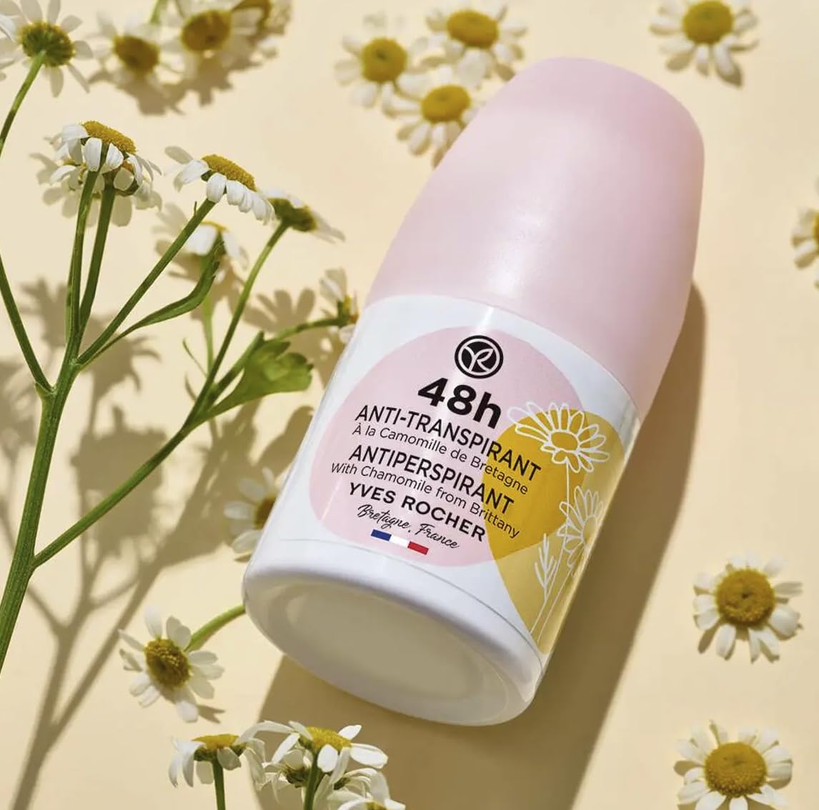 Yves Rocher 48H Antiperspirant Chamomile and Cotton Flower from Brittany Set of 2 – Long-Lasting Freshness, No White Marks, Gentle on Skin – 50ml / 1.7flOz