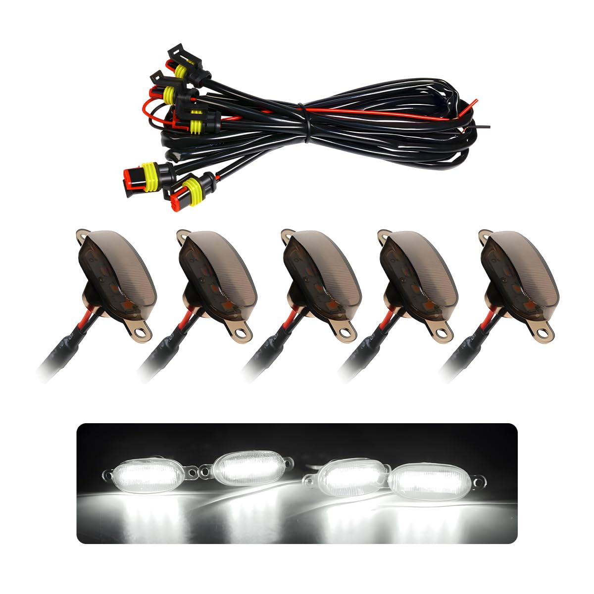 5PCS Car LED Grille Lights, Bright Front Grill Bumper Trim Lamps with Wiring Harness, Waterproof Grille LED Lights for 2004-2019 F150 F250 F350 Raptor/2013-2018 Ram 1500 (Black+White)