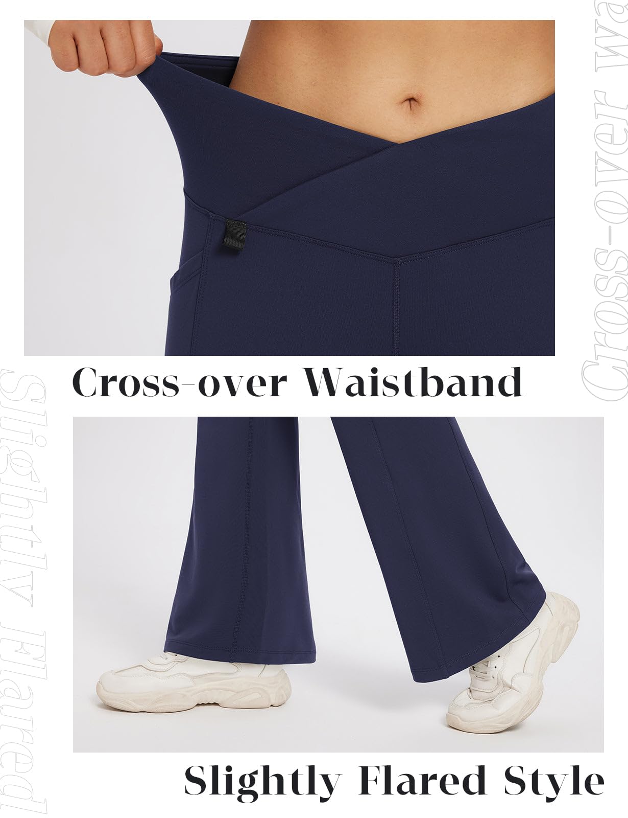 BALEAF Pantalones de invierno con forro polar para mujer, térmicos, cálidos, acampanados, pantalones de yoga cruzados, parte inferior acampanada con bolsillos | Cintura cruzada en V, 2 bolsillos laterales, forro polar suave, no transparente, adecuado para