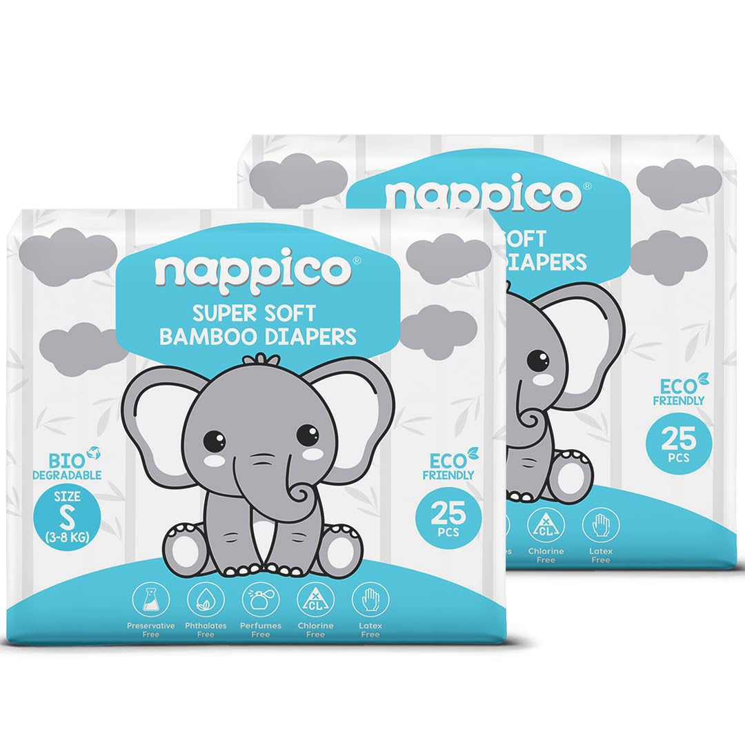 Nappico Ultra Soft Organic Bamboo Diapers | Tape Diapers | Small (S) Size | For 3-6 kg | Super Dry | Quick Absorption | With Wetness Indicator | Leak-Proof | Rash-Free | Unisex | 25 Count | Pack of 2-image-42