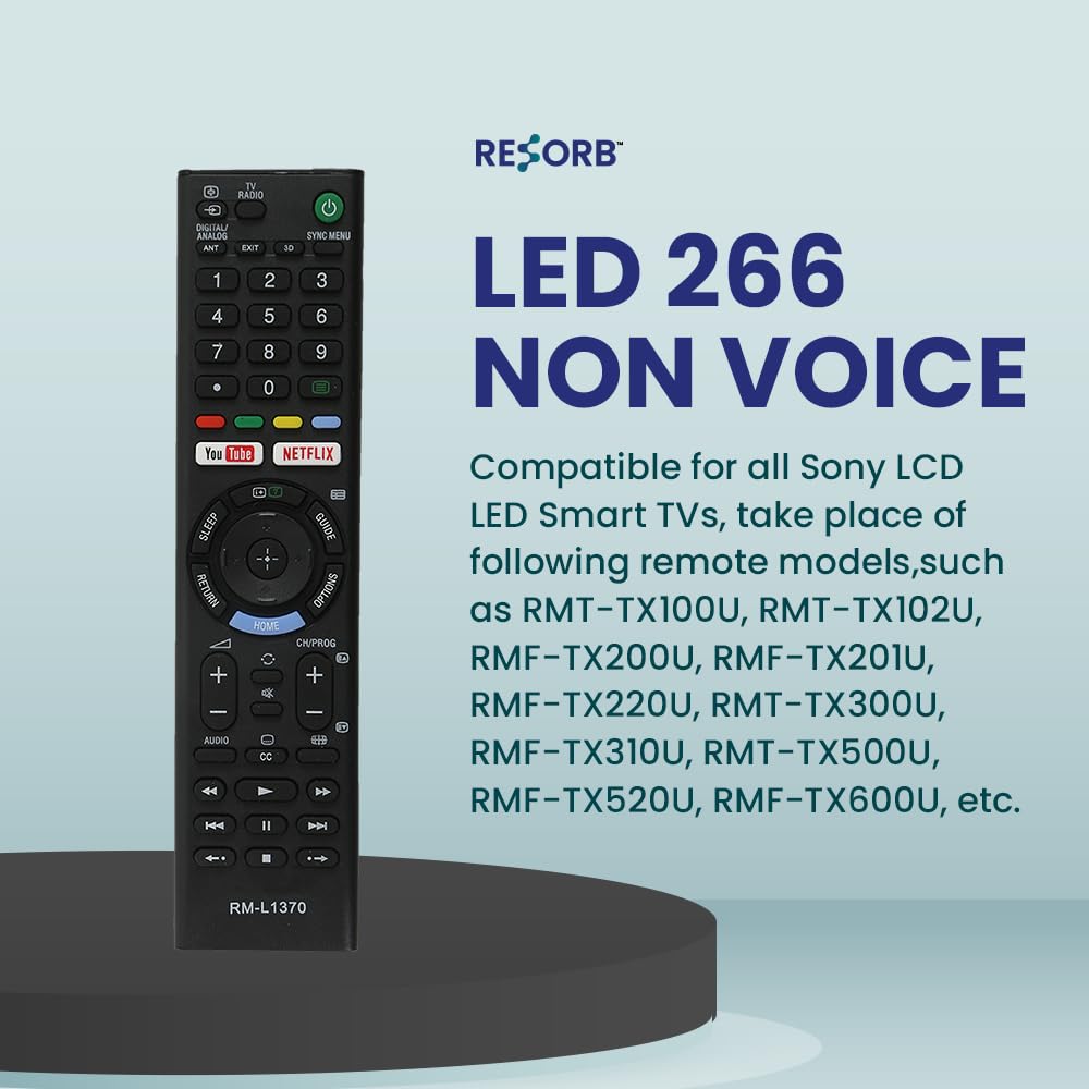 RESORB Sony TV Remote Compatible with Sony Bravia Smart LED LCD UHD OLED QLED 4K Android TV Models, Replacement Remote Control, Black LED 266 NVC 2