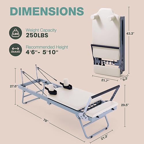 Miniatura 2 de ARKANTOS Reformador de pilates plegable, máquina y equipo de pilates para uso doméstico y entrenamiento de gimnasio, adecuado para principiantes y