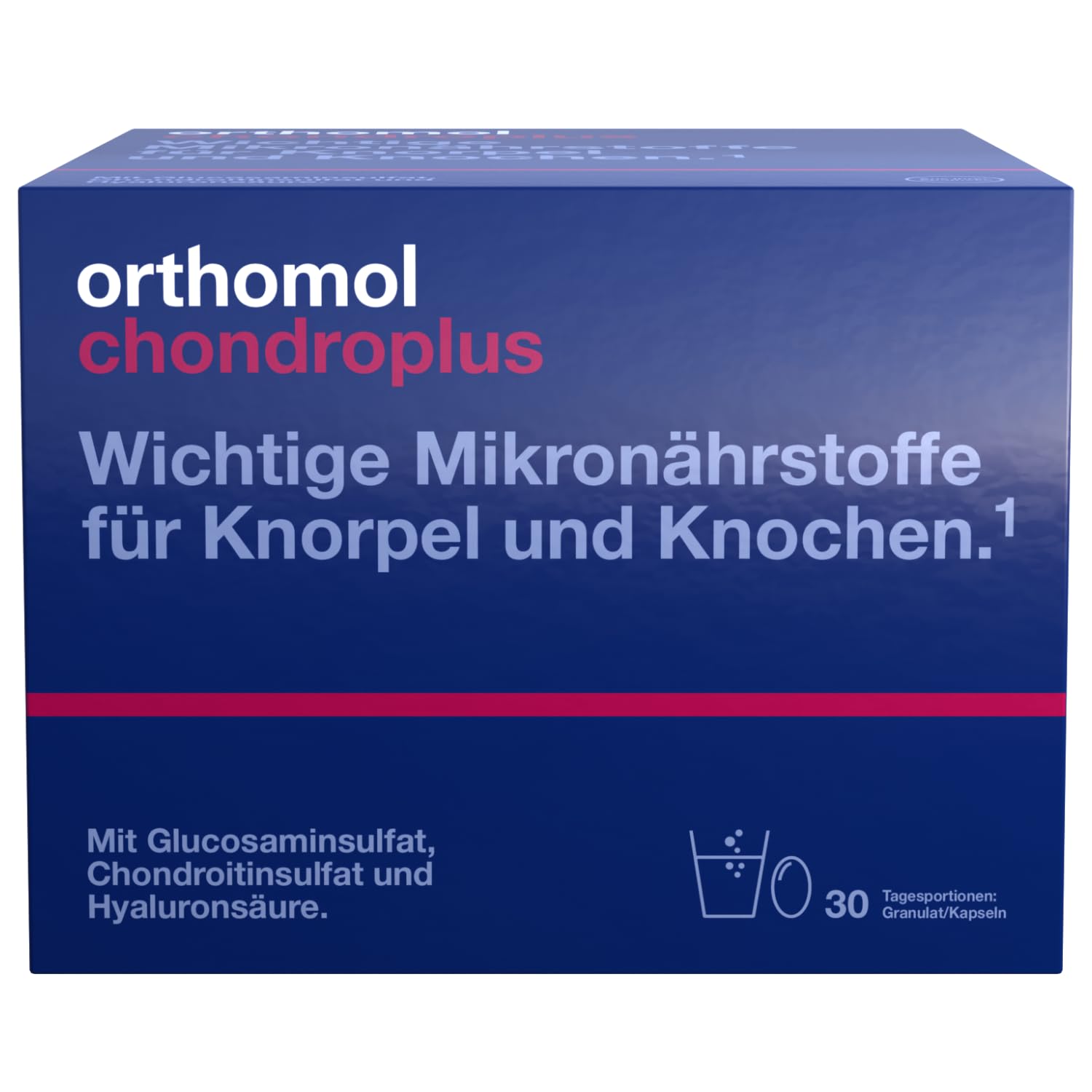 Orthomol chondroplus: Mikronährstoffe für Knorpel und Knochen¹, mit Vitaminen, Mineralstoffen, Omega-3-Fettsäuren, Glucosamin- & Chondroitinsulfat, Kollagenhydrolysat, Hyaluronsäure, 30 Tagesportionen